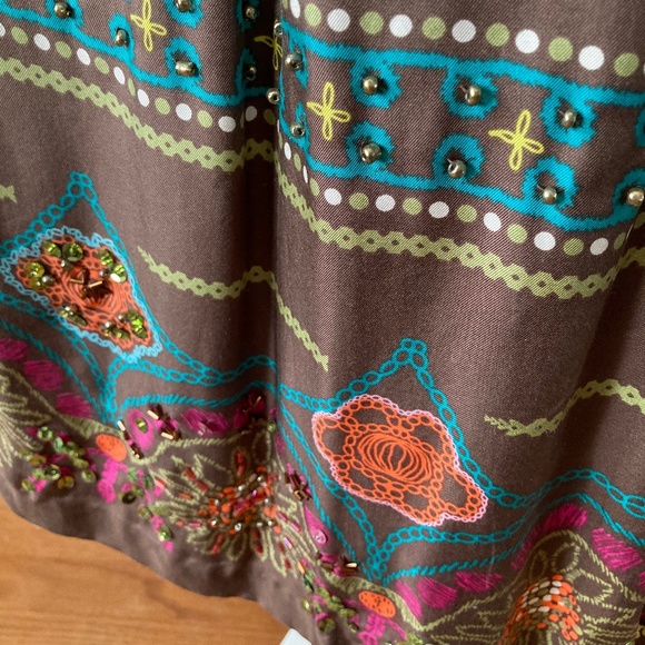 Lynne Ritchie Brown Pleated Silk Midi Skirt Beads Sequins  SZ XL - Picture 3 of 9